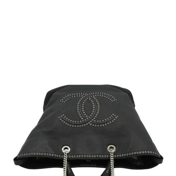 CHANEL  Coco Eyelets Large Leather Shopping Tote Shoulder Black - Picture 4 of 16